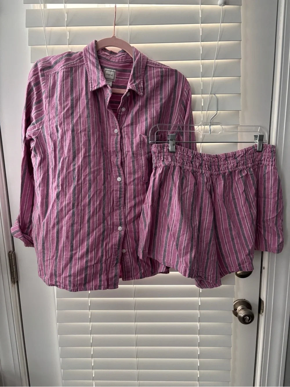 ANTHROPOLOGIE NWOT Striped Pink Button-Up Shirt & Matching Shorts Set